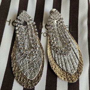 Henri Bendel Lenox Feather Leather Rhinestone Earrings